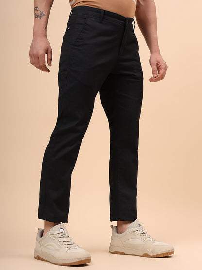 Casual Trouser for Men | Breathable & Soft with Color Fastness Regular Fit Cotton Blend Fabric Self Design Pattern Button Closure