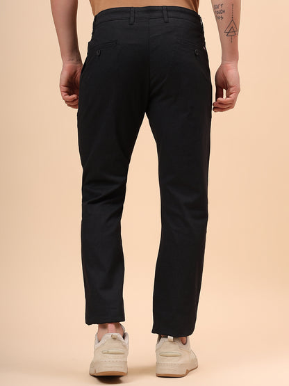Casual Trouser for Men | Breathable & Soft with Color Fastness Regular Fit Cotton Blend Fabric Self Design Pattern Button Closure