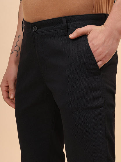 Casual Trouser for Men | Breathable & Soft with Color Fastness Regular Fit Cotton Blend Fabric Self Design Pattern Button Closure