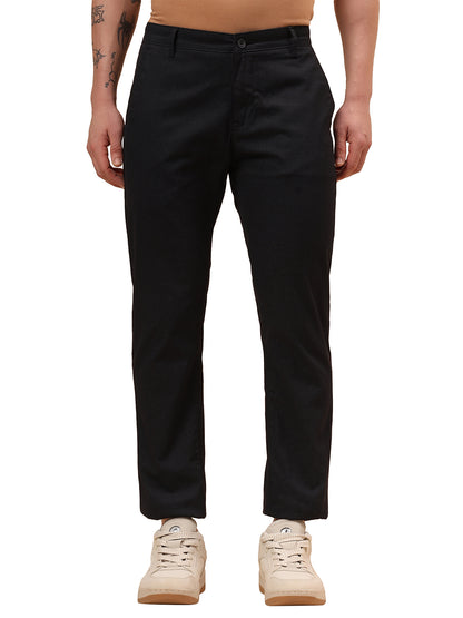 Casual Trouser for Men | Breathable & Soft with Color Fastness Regular Fit Cotton Blend Fabric Self Design Pattern Button Closure