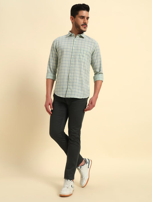 Casual Trouser for Men | Breathable & Soft with Color Fastness Regular Fit Cotton Blend Fabric Self Design Pattern Button Closure