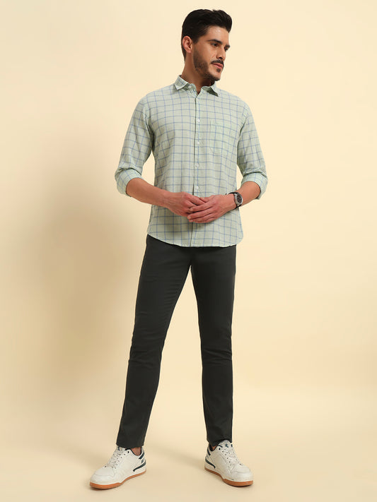 Casual Trouser for Men | Breathable & Soft with Color Fastness Regular Fit Cotton Blend Fabric Self Design Pattern Button Closure