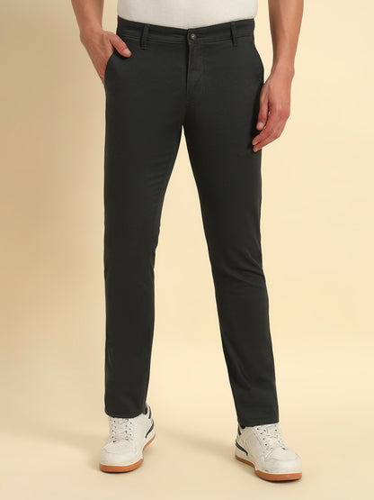 Casual Trouser for Men | Breathable & Soft with Color Fastness Regular Fit Cotton Blend Fabric Self Design Pattern Button Closure