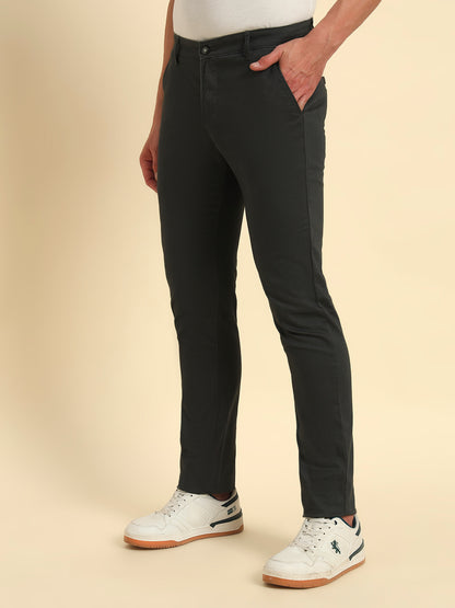Casual Trouser for Men | Breathable & Soft with Color Fastness Regular Fit Cotton Blend Fabric Self Design Pattern Button Closure