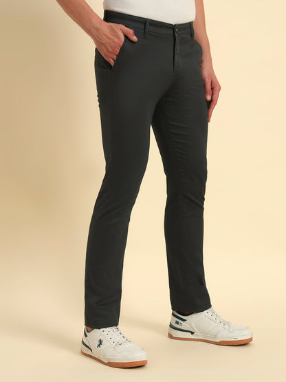 Casual Trouser for Men | Breathable & Soft with Color Fastness Regular Fit Cotton Blend Fabric Self Design Pattern Button Closure