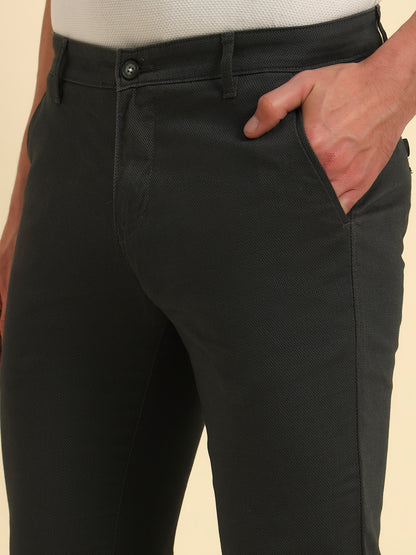 Casual Trouser for Men | Breathable & Soft with Color Fastness Regular Fit Cotton Blend Fabric Self Design Pattern Button Closure