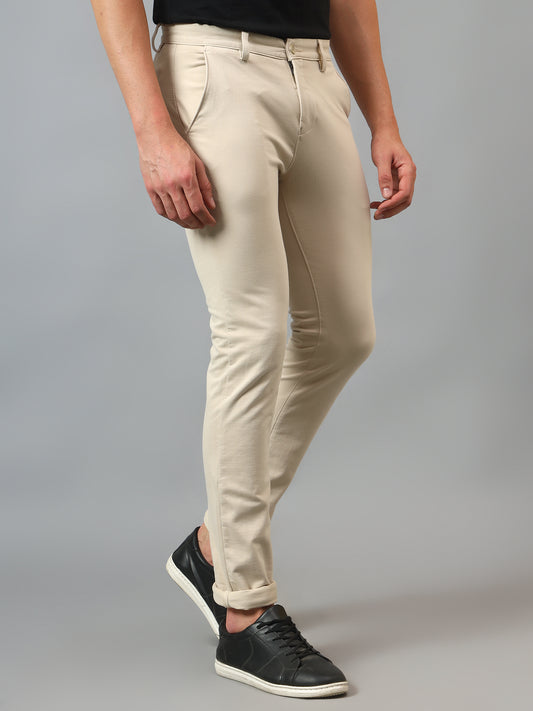 Men's Casual Flat front Beige  Trousers