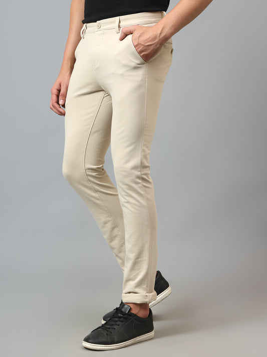 Men's Casual Flat front Beige  Trousers