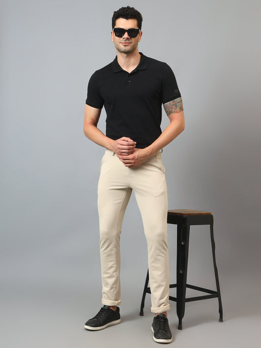 Men's Casual Flat front Beige  Trousers