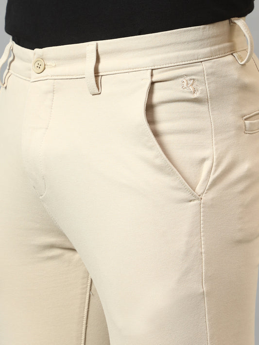 Men's Casual Flat front Beige  Trousers