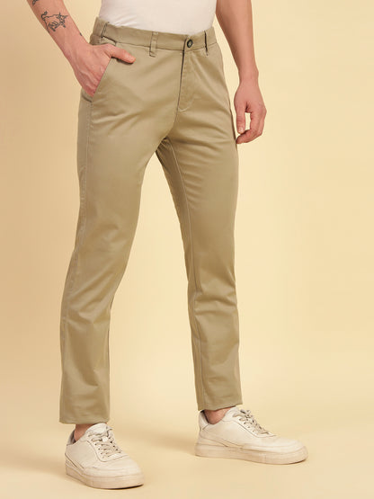 Casual Trouser for Men | Breathable & Soft with Color Fastness Regular Fit Cotton Blend Fabric Solid Pattern Button Closure