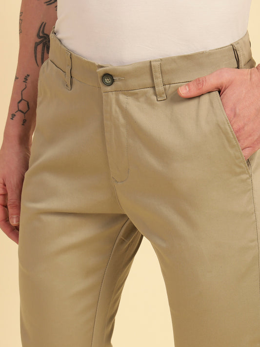 Casual Trouser for Men | Breathable & Soft with Color Fastness Regular Fit Cotton Blend Fabric Solid Pattern Button Closure