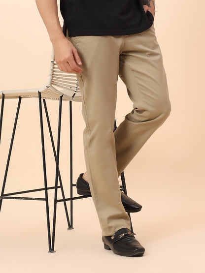 Casual Trousers for Men l Breathable & Soft with Color Fastness Regular Fit Cotton Blend Fabric Self Design Pattern Button Closure