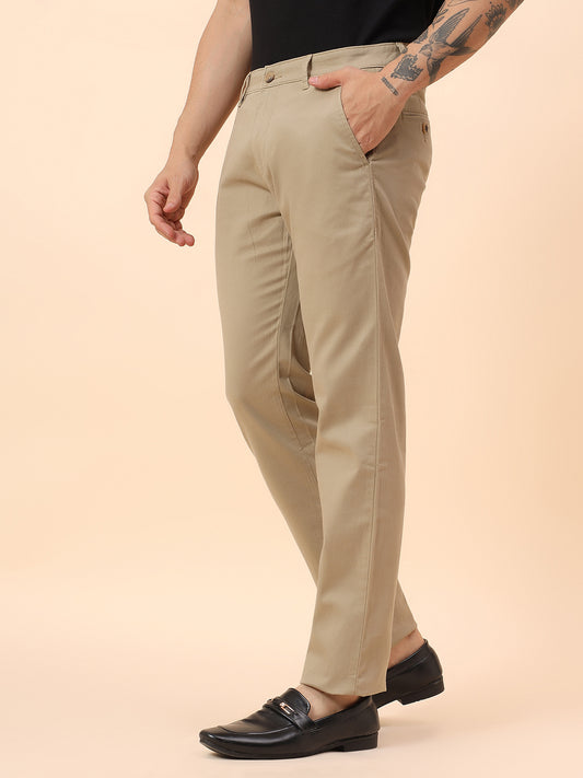 Casual Trousers for Men l Breathable & Soft with Color Fastness Regular Fit Cotton Blend Fabric Self Design Pattern Button Closure