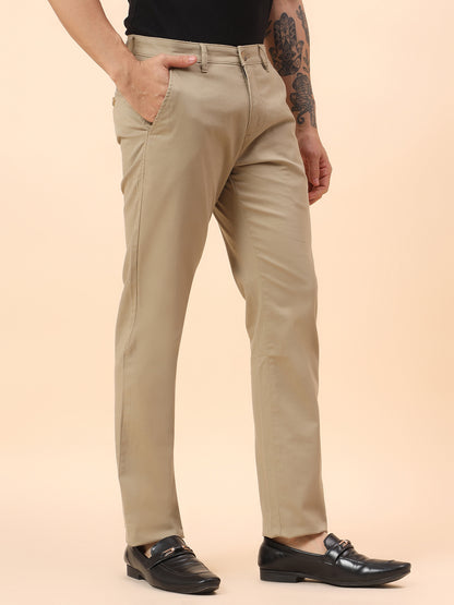 Casual Trousers for Men l Breathable & Soft with Color Fastness Regular Fit Cotton Blend Fabric Self Design Pattern Button Closure