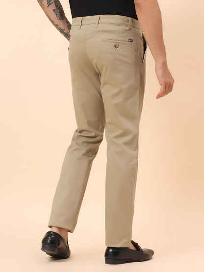 Casual Trousers for Men l Breathable & Soft with Color Fastness Regular Fit Cotton Blend Fabric Self Design Pattern Button Closure