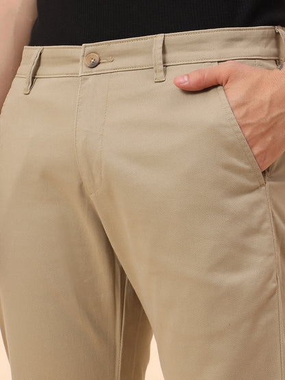 Casual Trousers for Men l Breathable & Soft with Color Fastness Regular Fit Cotton Blend Fabric Self Design Pattern Button Closure