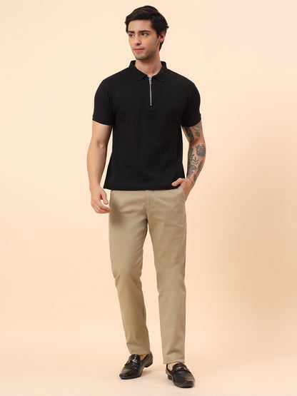 Casual Trousers for Men l Breathable & Soft with Color Fastness Regular Fit Cotton Blend Fabric Self Design Pattern Button Closure