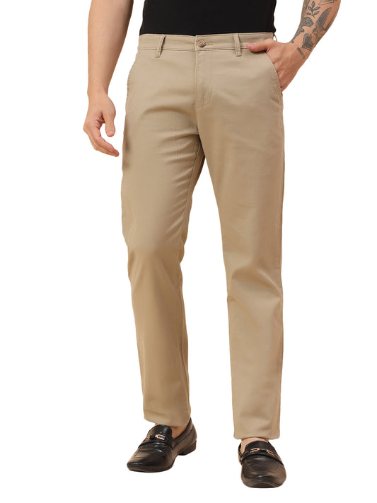 Casual Trousers for Men l Breathable & Soft with Color Fastness Regular Fit Cotton Blend Fabric Self Design Pattern Button Closure