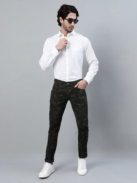 Casual Trousers for Men l Breathable & Soft with Color Fastness Smart Fit Cotton Stretch Fabric Printed Pattern Button Closure
