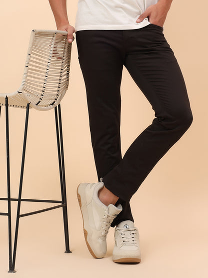 Casual Trousers for Men l Breathable & Soft with Color Fastness Regular Fit Cotton Blend Fabric Self Design Pattern Button Closure