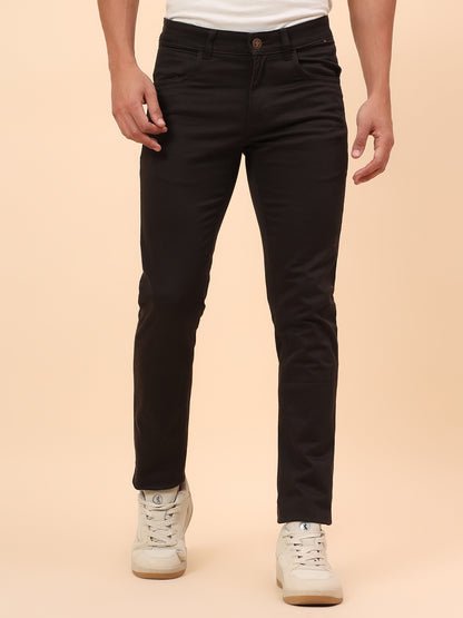 Casual Trousers for Men l Breathable & Soft with Color Fastness Regular Fit Cotton Blend Fabric Self Design Pattern Button Closure