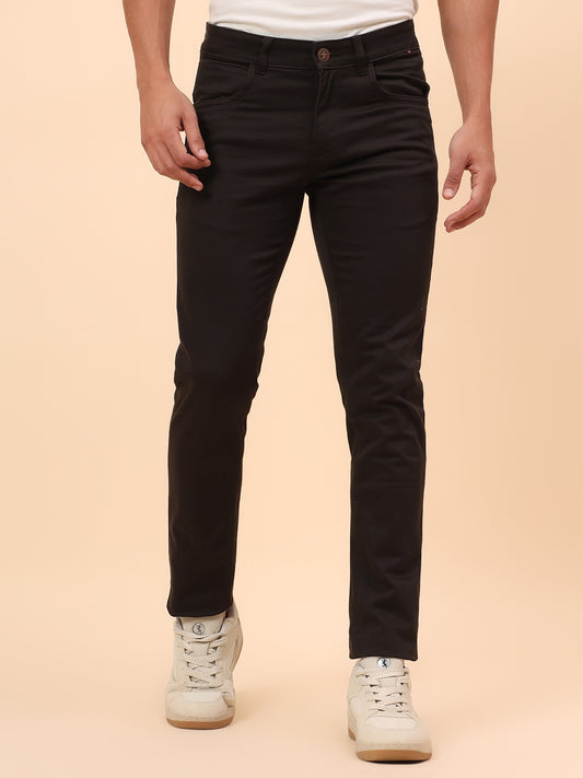 Casual Trousers for Men l Breathable & Soft with Color Fastness Regular Fit Cotton Blend Fabric Self Design Pattern Button Closure