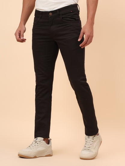 Casual Trousers for Men l Breathable & Soft with Color Fastness Regular Fit Cotton Blend Fabric Self Design Pattern Button Closure