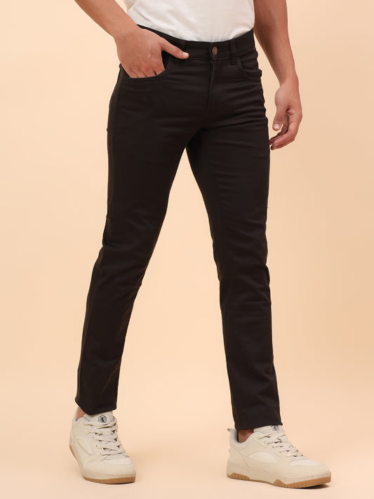 Casual Trousers for Men l Breathable & Soft with Color Fastness Regular Fit Cotton Blend Fabric Self Design Pattern Button Closure