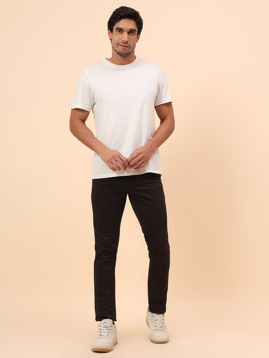 Casual Trousers for Men l Breathable & Soft with Color Fastness Regular Fit Cotton Blend Fabric Self Design Pattern Button Closure