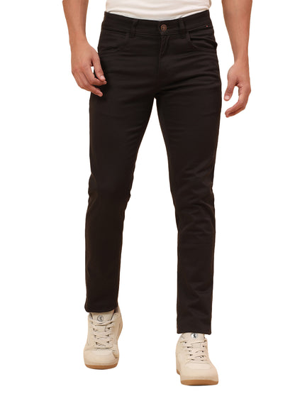 Casual Trousers for Men l Breathable & Soft with Color Fastness Regular Fit Cotton Blend Fabric Self Design Pattern Button Closure