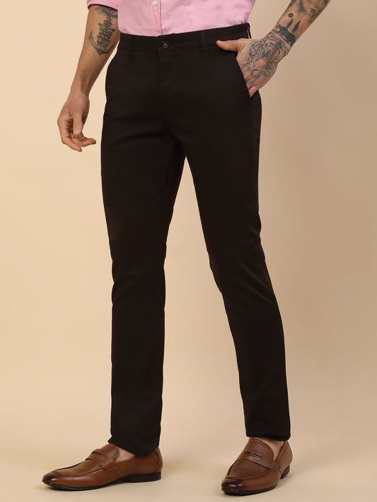 Casual Trouser for Men | Breathable & Soft with Color Fastness Regular Fit Cotton Blend Fabric Solid Pattern Button Closure