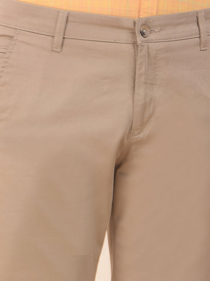Men's Khaki Solid Smart Fit Casual Trouser