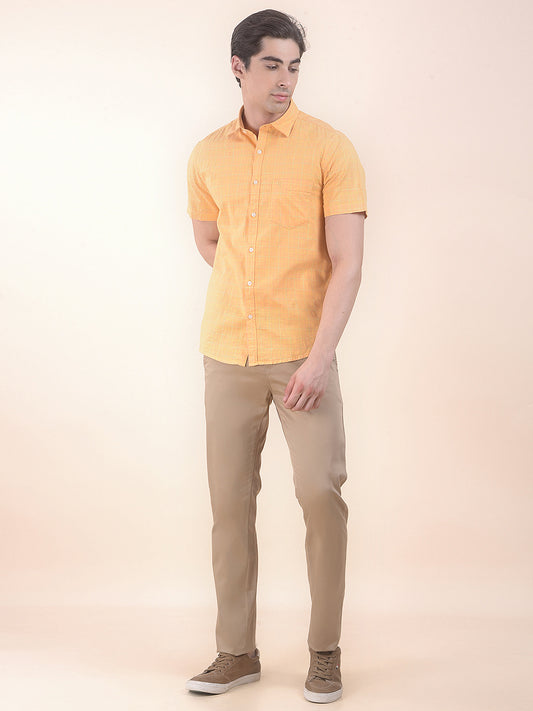 Men's Khaki Solid Smart Fit Casual Trouser