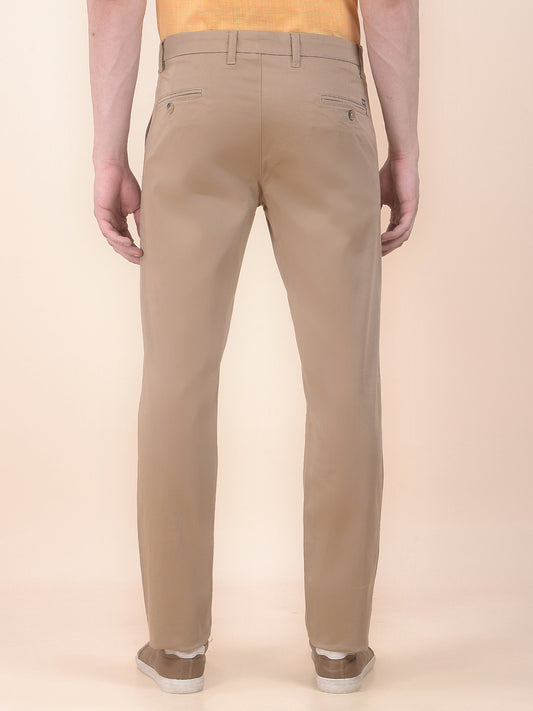 Men's Khaki Solid Smart Fit Casual Trouser