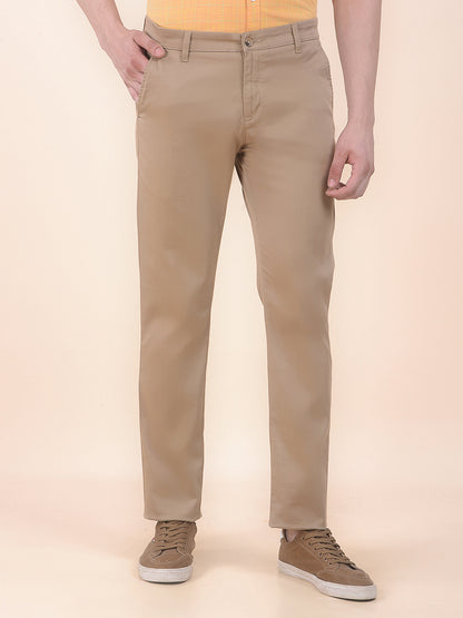 Men's Khaki Solid Smart Fit Casual Trouser