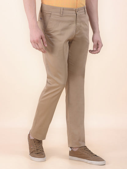 Men's Khaki Solid Smart Fit Casual Trouser