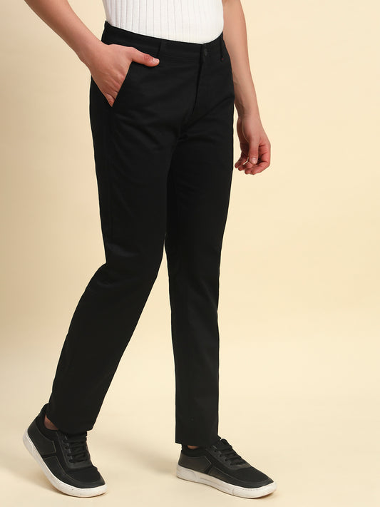 Casual Trouser for Men l Breathable & Soft with Color Fastness Regular Fit Cotton Blend Fabric Self Design Pattern Button Closure