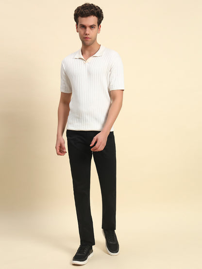 Casual Trouser for Men l Breathable & Soft with Color Fastness Regular Fit Cotton Blend Fabric Self Design Pattern Button Closure