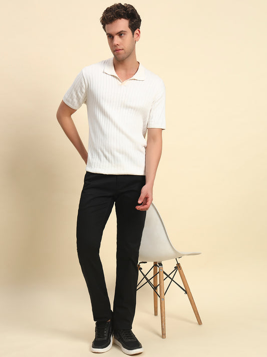 Casual Trouser for Men l Breathable & Soft with Color Fastness Regular Fit Cotton Blend Fabric Self Design Pattern Button Closure