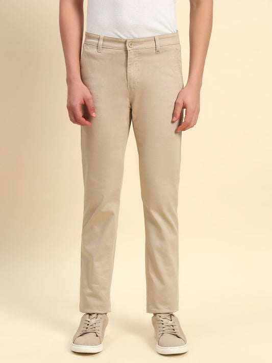 Casual Trouser for Men l Breathable & Soft with Color Fastness Regular Fit Cotton Blend Fabric Self Design Pattern Button Closure