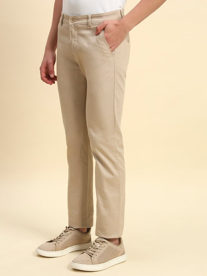 Casual Trouser for Men l Breathable & Soft with Color Fastness Regular Fit Cotton Blend Fabric Self Design Pattern Button Closure