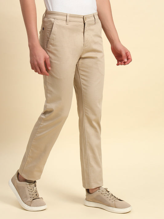 Casual Trouser for Men l Breathable & Soft with Color Fastness Regular Fit Cotton Blend Fabric Self Design Pattern Button Closure