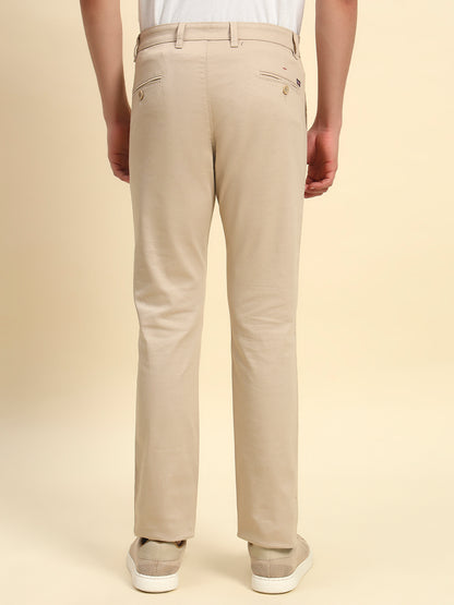 Casual Trouser for Men l Breathable & Soft with Color Fastness Regular Fit Cotton Blend Fabric Self Design Pattern Button Closure