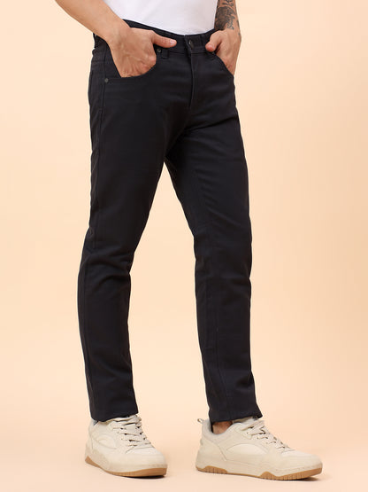 Casual Trousers for Men l Breathable & Soft with Color Fastness Regular Fit Cotton Blend Fabric Solid Pattern Button Closure