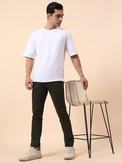 Casual Trouser for Men | Breathable & Soft with Color Fastness Regular Fit Cotton Blend Fabric Solid Pattern Button Closure