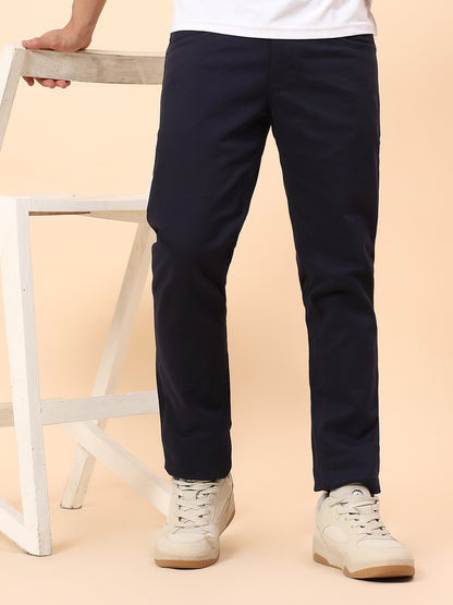 Casual Trousers for Men l Breathable & Soft with Color Fastness Regular Fit Cotton Blend Fabric Solid Pattern Button Closure