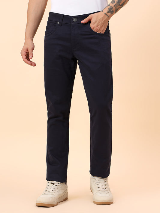 Casual Trousers for Men l Breathable & Soft with Color Fastness Regular Fit Cotton Blend Fabric Solid Pattern Button Closure