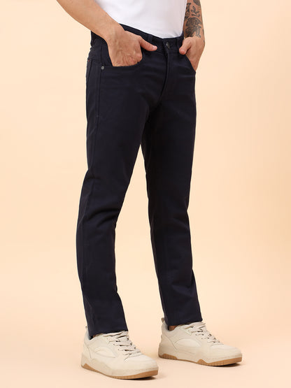 Casual Trousers for Men l Breathable & Soft with Color Fastness Regular Fit Cotton Blend Fabric Solid Pattern Button Closure