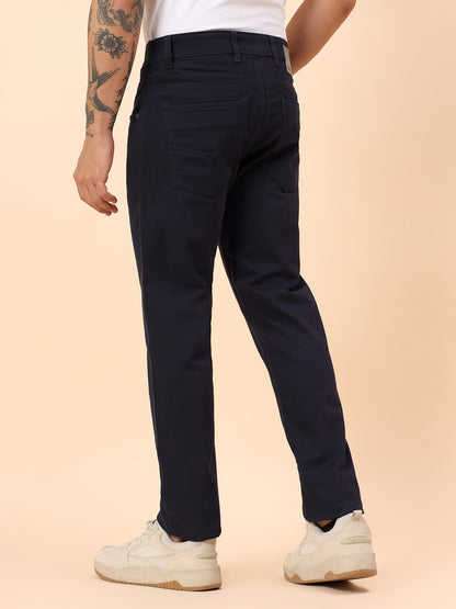 Casual Trousers for Men l Breathable & Soft with Color Fastness Regular Fit Cotton Blend Fabric Solid Pattern Button Closure